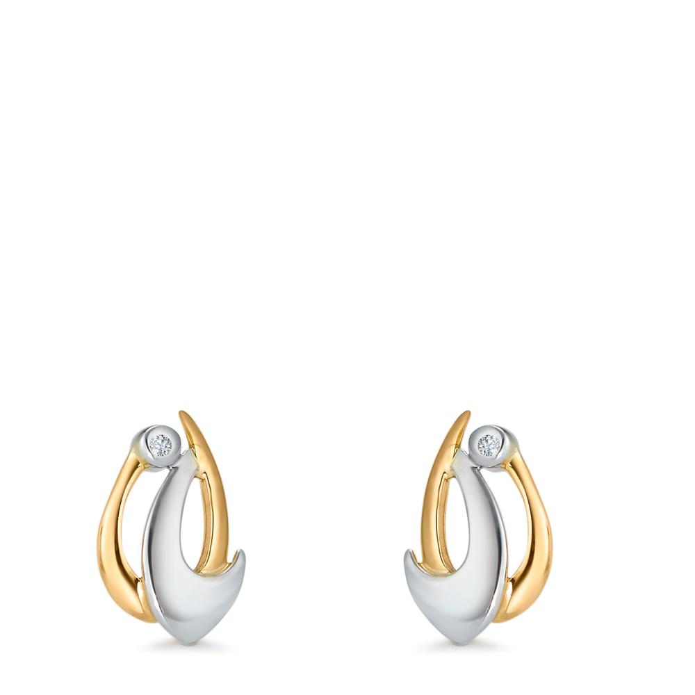 Oorknoppen 750/18K geel goud, 750/18K witgoud Diamant 0.02 ct, 2 Steen, p1