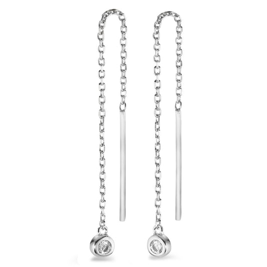 Boucles d'oreilles pendantes Argent Zircone 2 Pierres Rhodié Ø3 mm