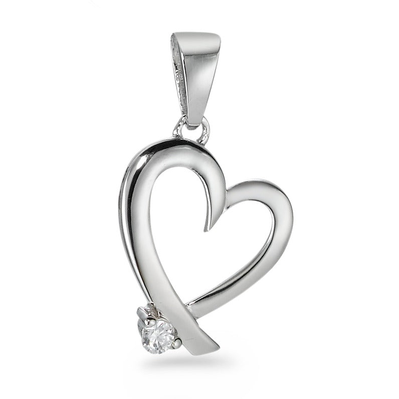 Pendentif Argent Zircone blanc Rhodié Coeur