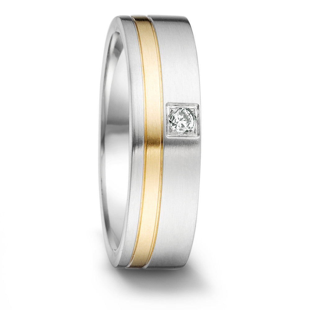 Partnerring Roestvrijstaal, 750/18 krt geel goud Diamant 0.04 ct, tw-si