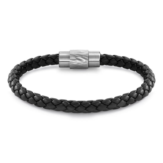 Armband Roestvrijstaal, Leder 18 cm Ø6.5 mm