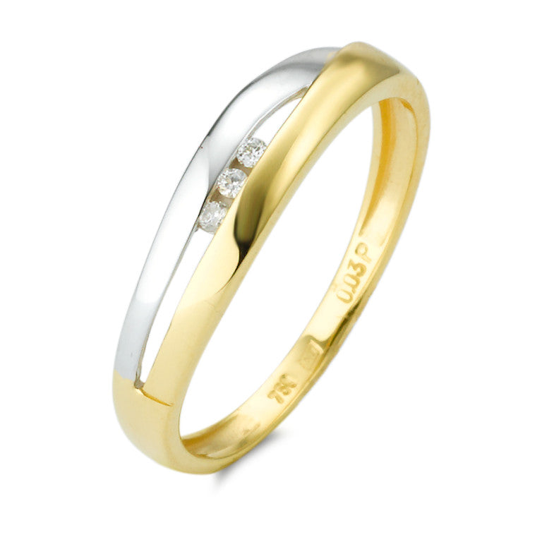 Fingerring 750/18 K Gelbgold Diamant 0.03 ct, 3 Steine, w-si