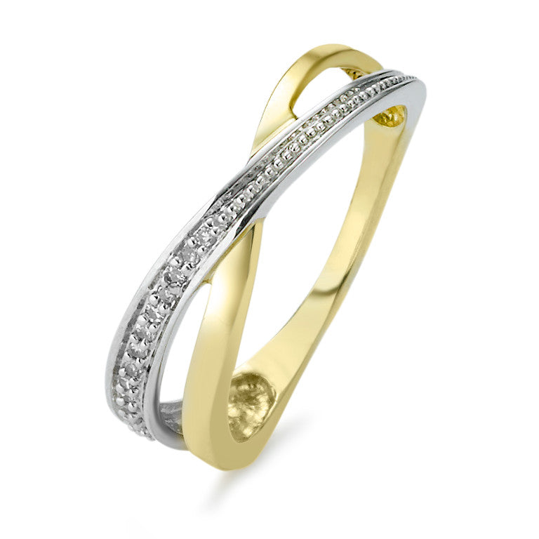 Ring 375/9 krt geel goud Diamant 0.06 ct, 14 Steen, w-si