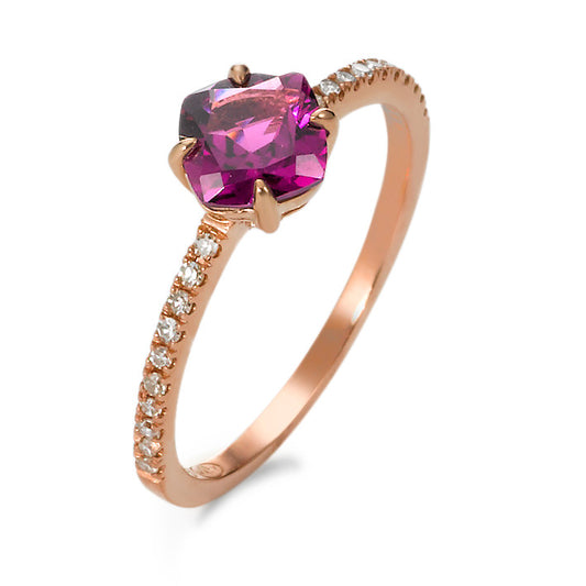 Fingerring 375/9 K Rotgold Diamant 0.10 ct, w-si, Granat