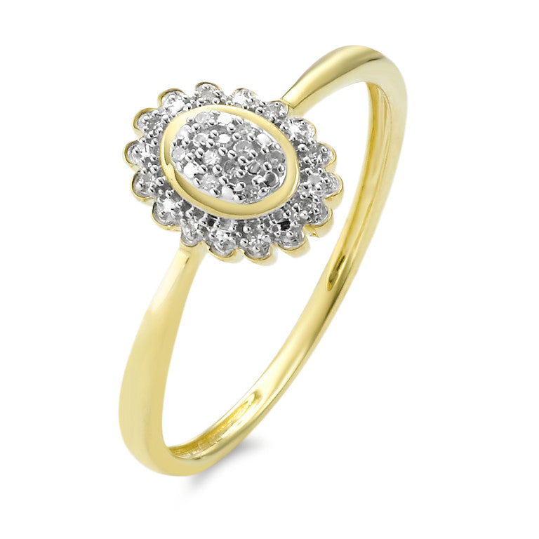 Ring 375/9K geel goud Diamant 0.05 ct, 18 Steen, w-si