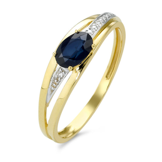 Ring 750/18 krt geel goud Saffier blauw, [oval], Diamant wit, 0.01 ct