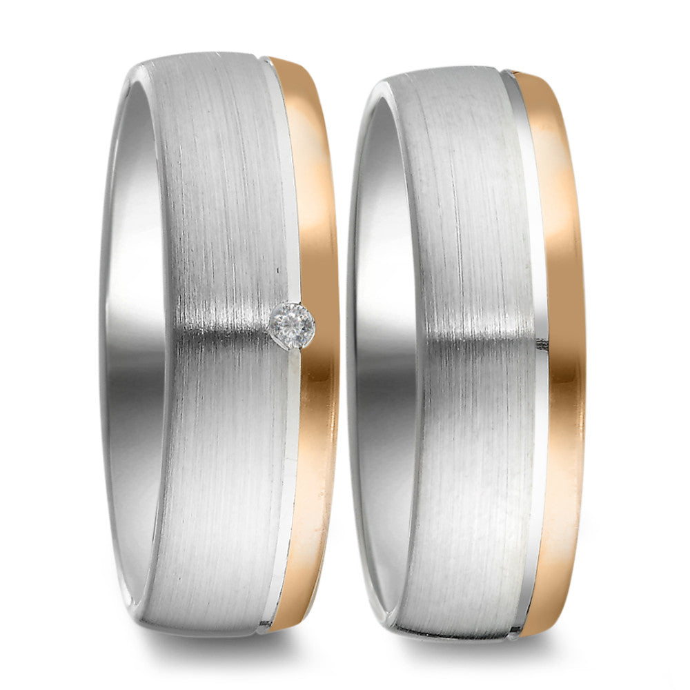 Partnerring Zilver, 585/14 krt rood goud Gerhodineerd