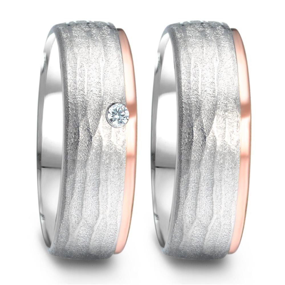 Partnerring Zilver, 585/14 krt roségoud Diamant 0.025 ct, w-si Gerhodineerd