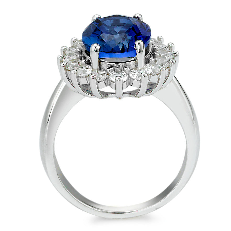 Ring Zilver Zirkonia blauw Gerhodineerd