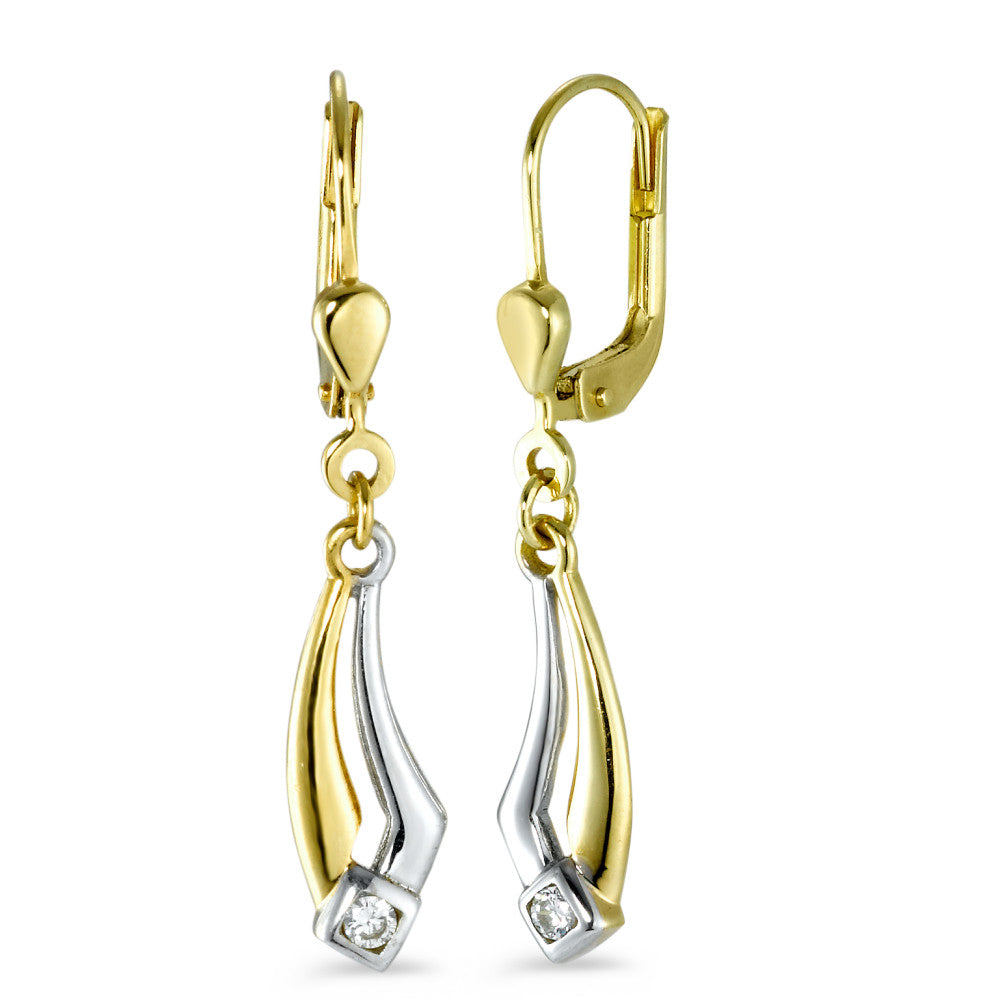 Pendant d'oreilles Or jaune 18K Zircone 2 Pierres