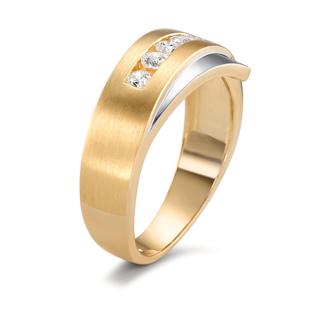 Ring 750/18 krt geel goud Zirkonia wit, 5 Steen Bi-color