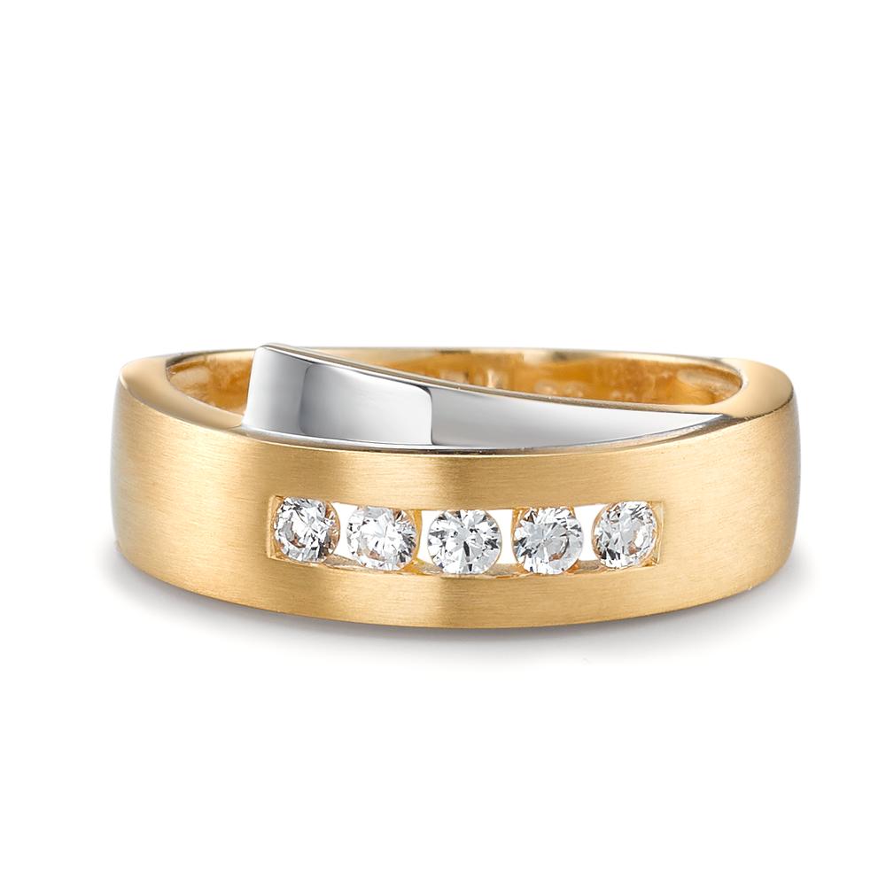 Ring 750/18 krt geel goud Zirkonia wit, 5 Steen Bi-color