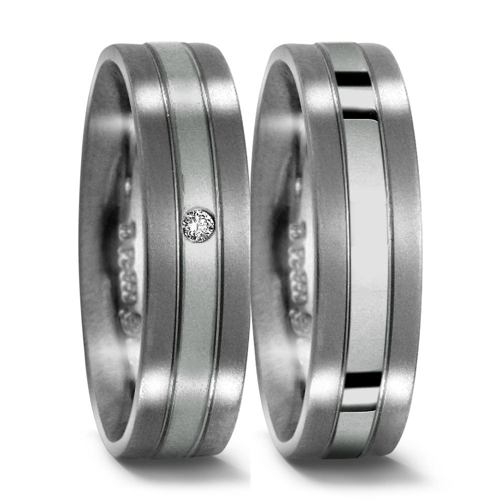 Partnerring Titanium, 950 Platina Diamant 0.02 ct, w-si