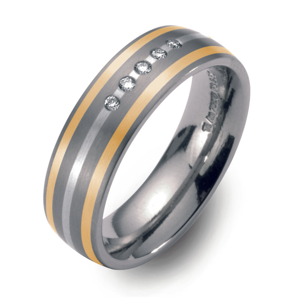 Ring Titanium, 750/18 krt geel goud, 950 Platina Diamant 0.05 ct, w-si