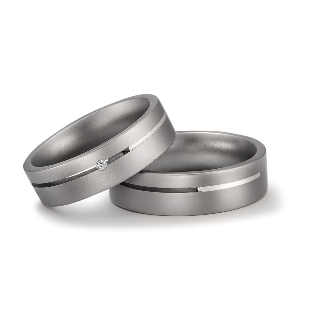 Partnerring Titanium, Zilver Diamant 0.02 ct, w-si