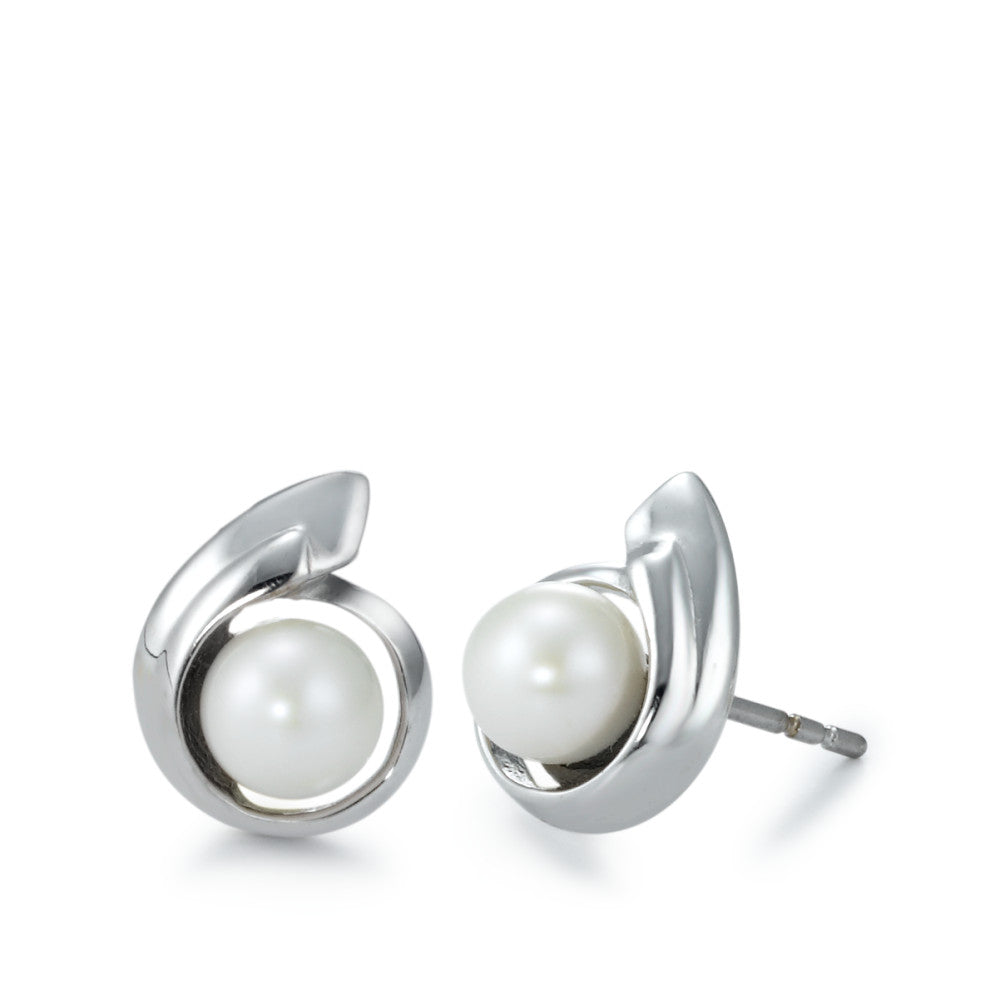 Clous d'oreilles Or blanc 18K perle d'eau douce