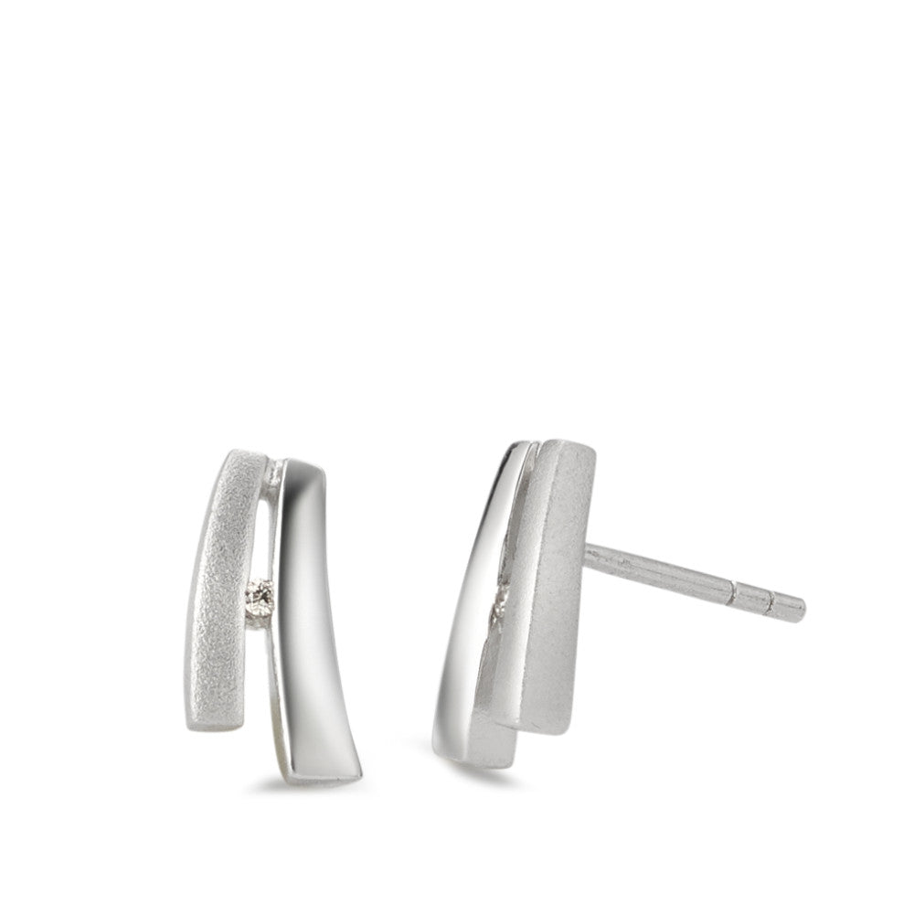 Clous d'oreilles Argent Diamant 0.014 ct, 2 Pierres, si Rhodié