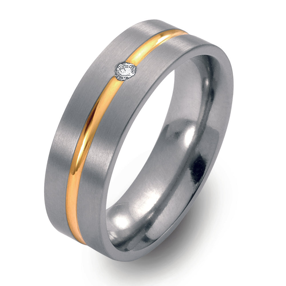 Partnerring Titan, 750/18 K Gelbgold Diamant 0.03 ct, w-si