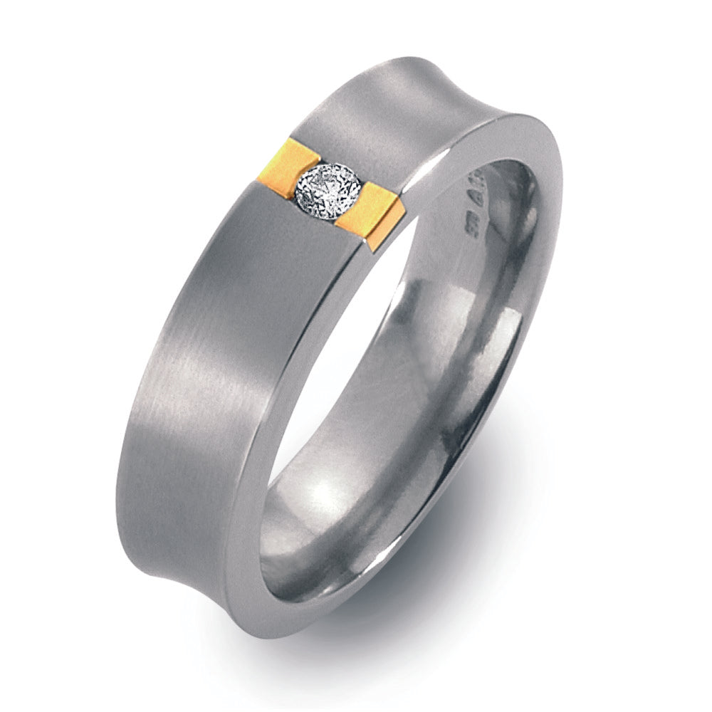 Ring Titanium, 750/18 krt geel goud Diamant 0.05 ct, w-si