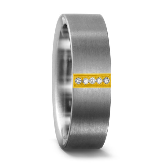 Ring Titanium, 750/18 krt geel goud Diamant 0.025 ct, 5 Steen, w-si