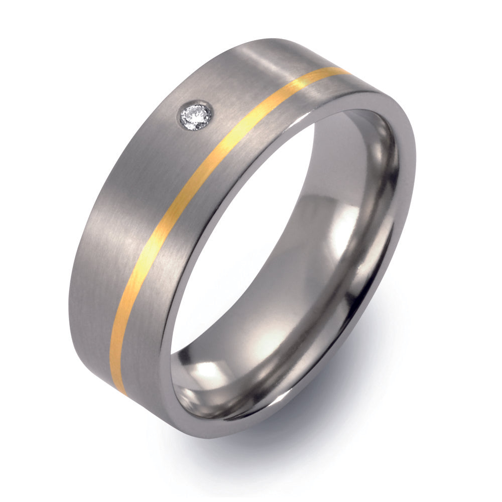 Ring Titanium, 750/18 krt geel goud Diamant 0.02 ct, w-si