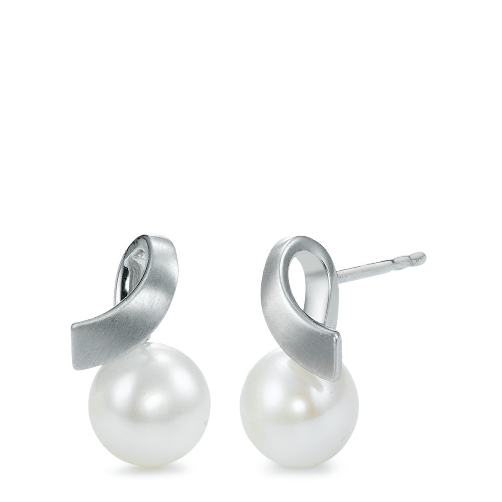 Clous d'oreilles Or blanc 18K perle d'eau douce