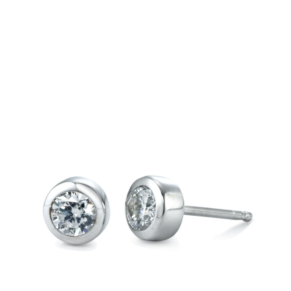 Clous d'oreilles Argent Zircone 2 Pierres Rhodié Ø6 mm