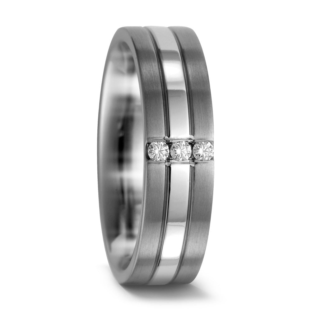 Ring Titanium, 950 Palladium Diamant 0.06 ct, 3 Steen, w-si