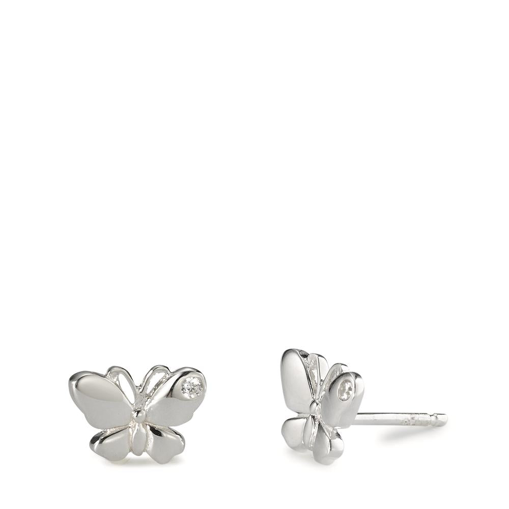 Clous d'oreilles Argent Zircone 2 Pierres Papillon