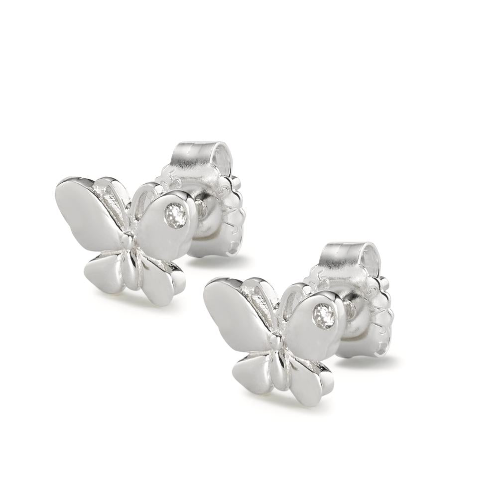 Clous d'oreilles Argent Zircone 2 Pierres Papillon