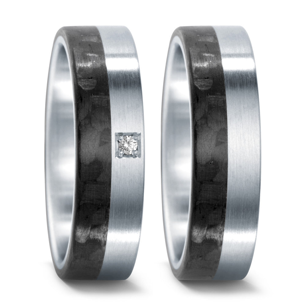 Partnerring Edelstahl, Carbon Diamant 0.02 ct, w-si