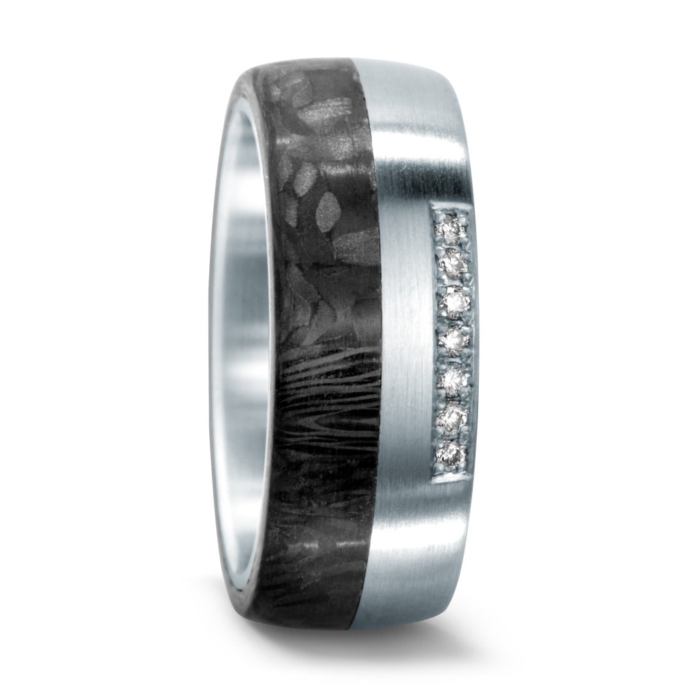 Partnerring Roestvrijstaal, Carbon Diamant 0.07 ct, 7 Steen, w-si