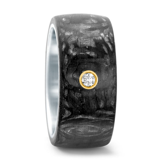 Ring Roestvrijstaal, Carbon, 750/18 krt geel goud Diamant 0.05 ct, w-si