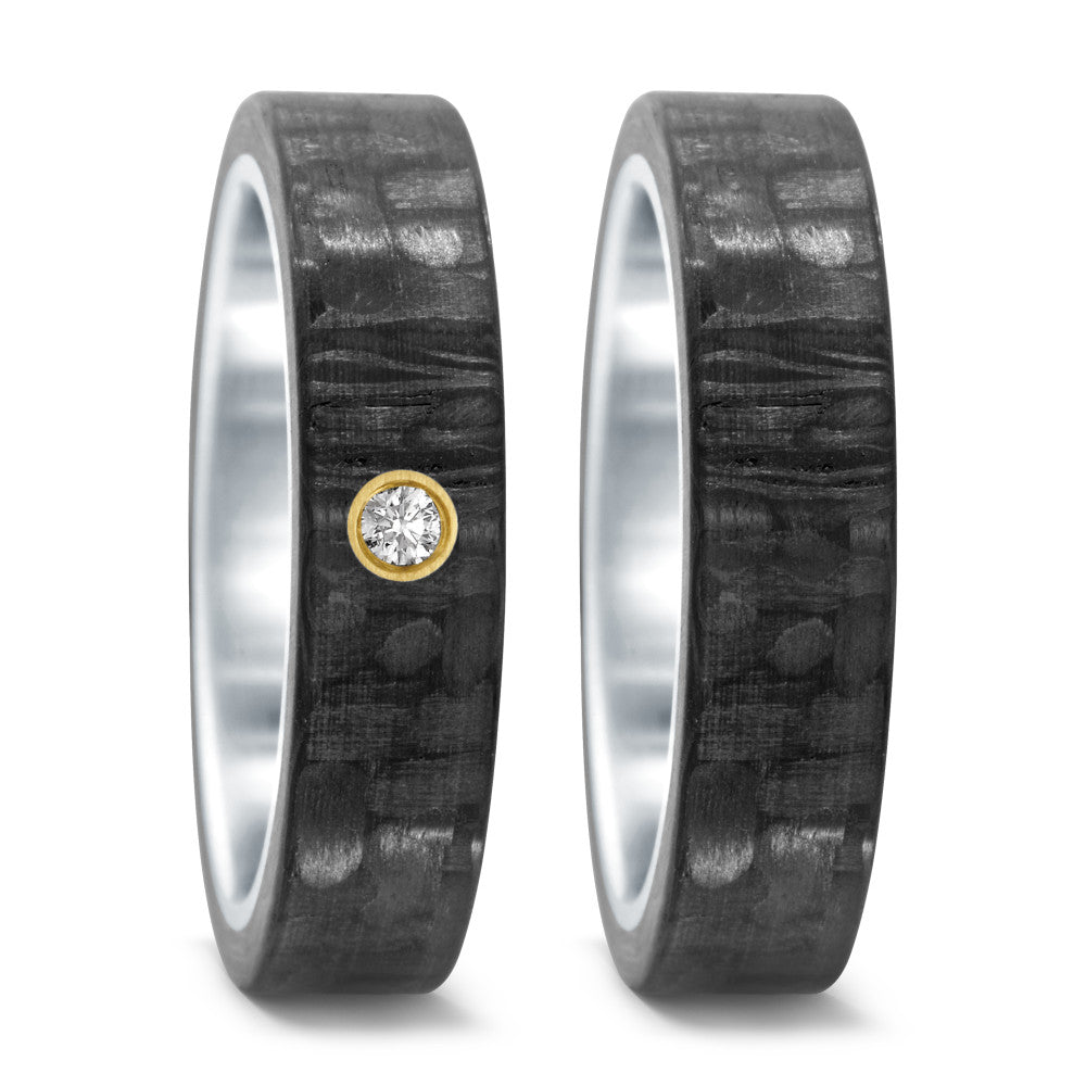 Partnerring Roestvrijstaal, Carbon, 750/18 krt geel goud Diamant 0.03 ct, w-si