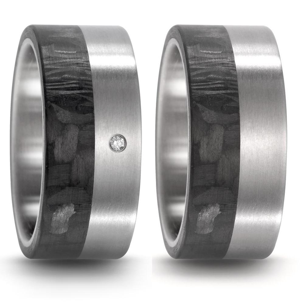 Partnerring Titanium, Carbon Diamant 0.02 ct, w-si