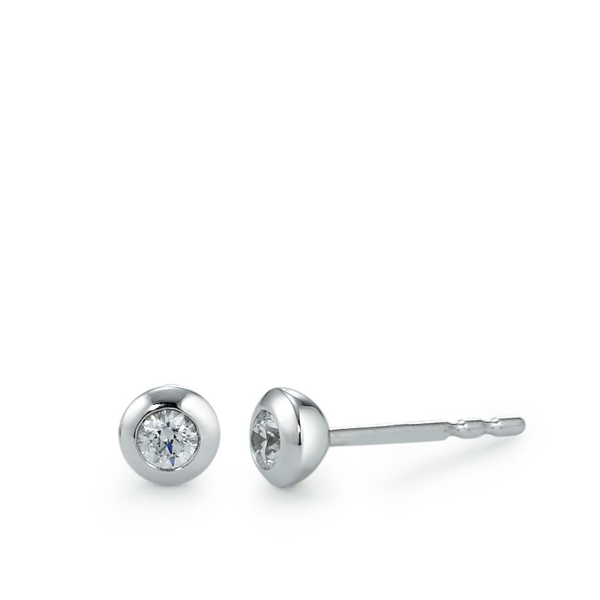 Clous d'oreilles Or blanc 9K Zircone 2 Pierres Ø4 mm