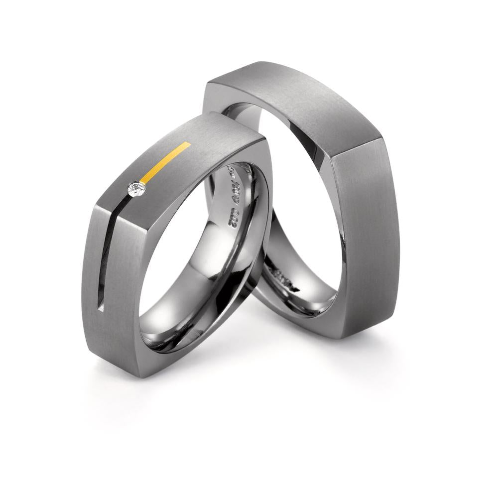 Partnerring Titanium, 750/18 krt geel goud Diamant 0.02 ct, w-si