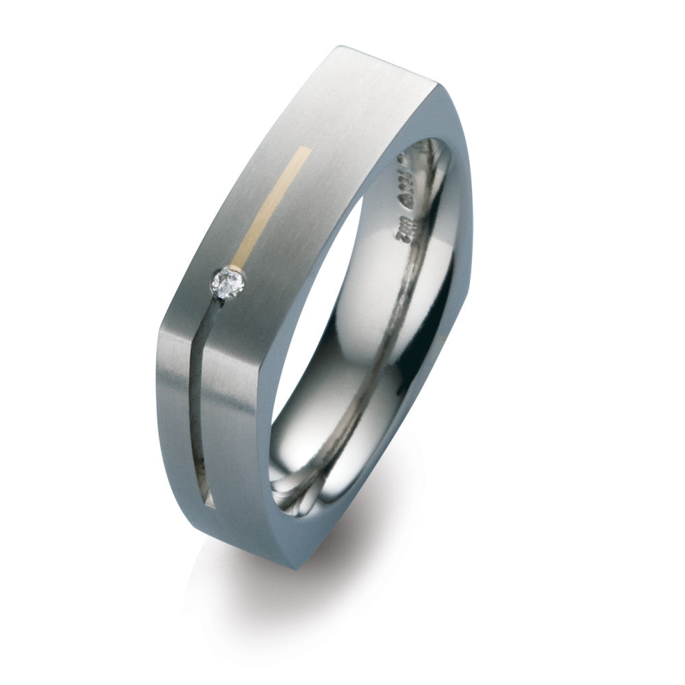 Partnerring Titanium, 750/18 krt geel goud Diamant 0.02 ct, w-si