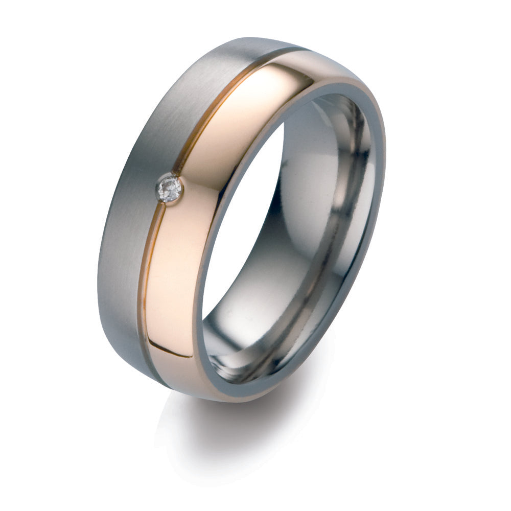 Ring Titanium, 750/18K rood goud Diamant 0.02 ct, w-si