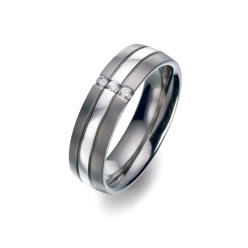 Partnerring Titanium Diamant 0.06 ct, 3 Steen, w-si