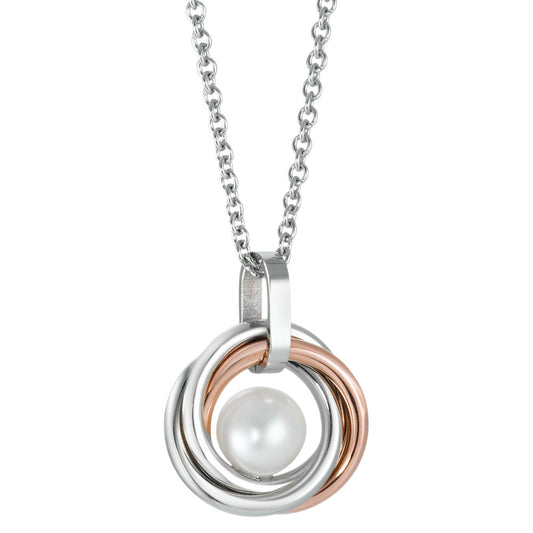 Chaînette avec pendentif Acier inoxydable rosé PVD perle d'eau douce 39-45 cm