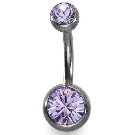 Piercing nombril Titane Cristal lavande, 2 Pierres