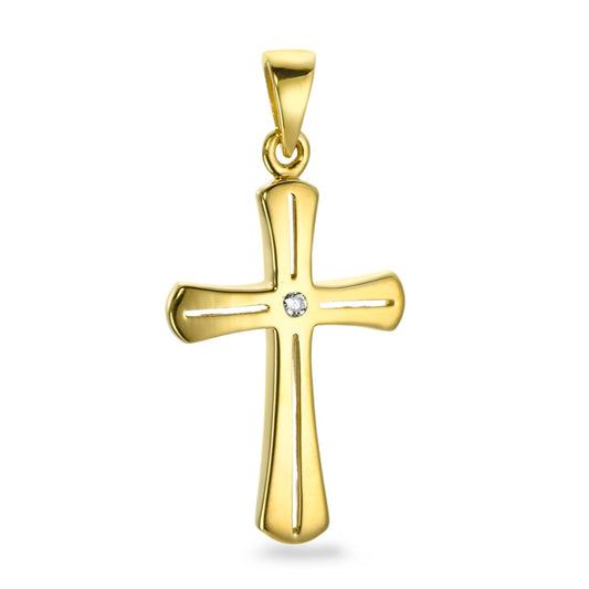 Pendentif Or jaune 18K Diamant 0.01 ct, p1 Croix