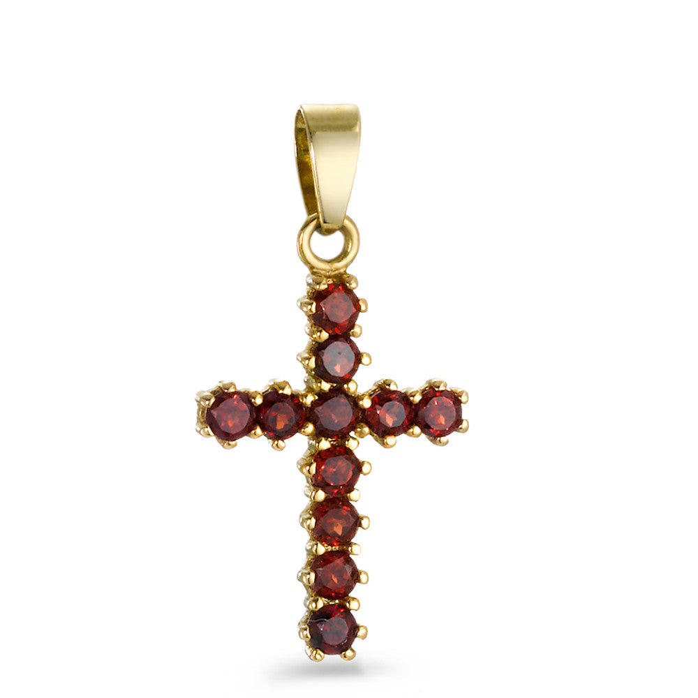 Pendentif Or jaune 18K Grenat 11 Pierres Croix