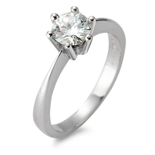 Bague solitaire Or blanc 18K Moissanite rond, 6 mm