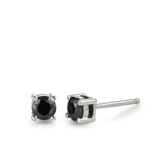 Clous d'oreilles Argent Zircone noir, 2 Pierres Rhodié Ø4.5 mm