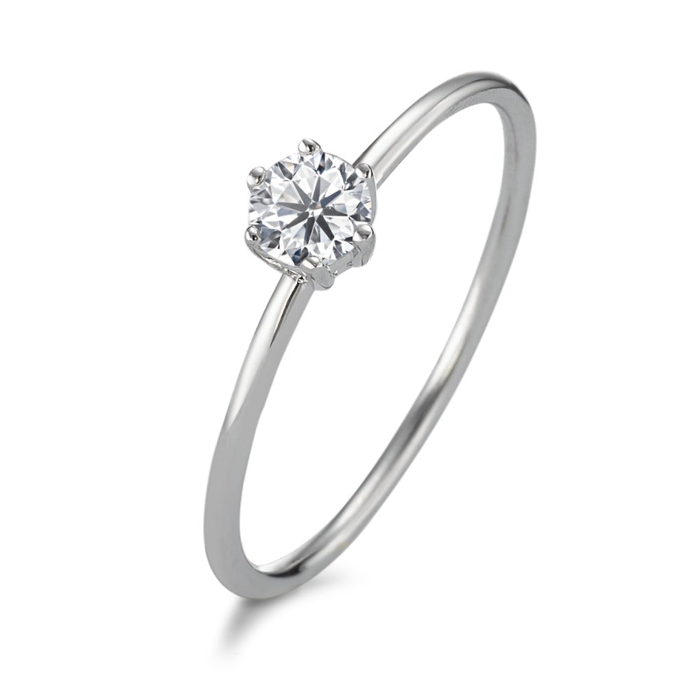 Bague solitaire Argent Zircone blanc, rond, 4 mm Rhodié