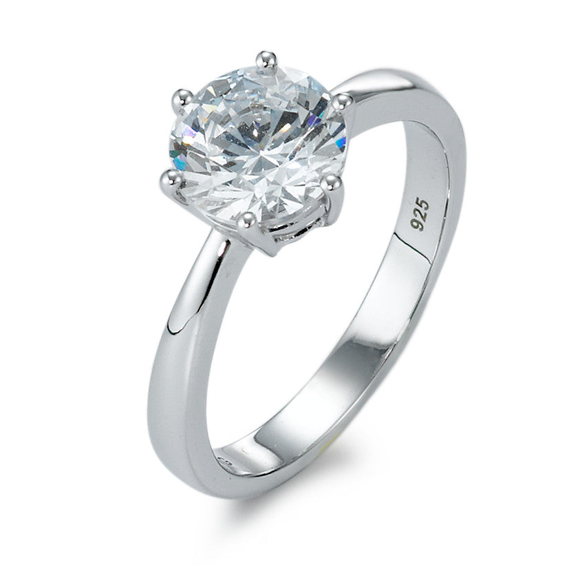 Solitaire ring Zilver Zirkonia wit, [rund], 8 mm Gerhodineerd