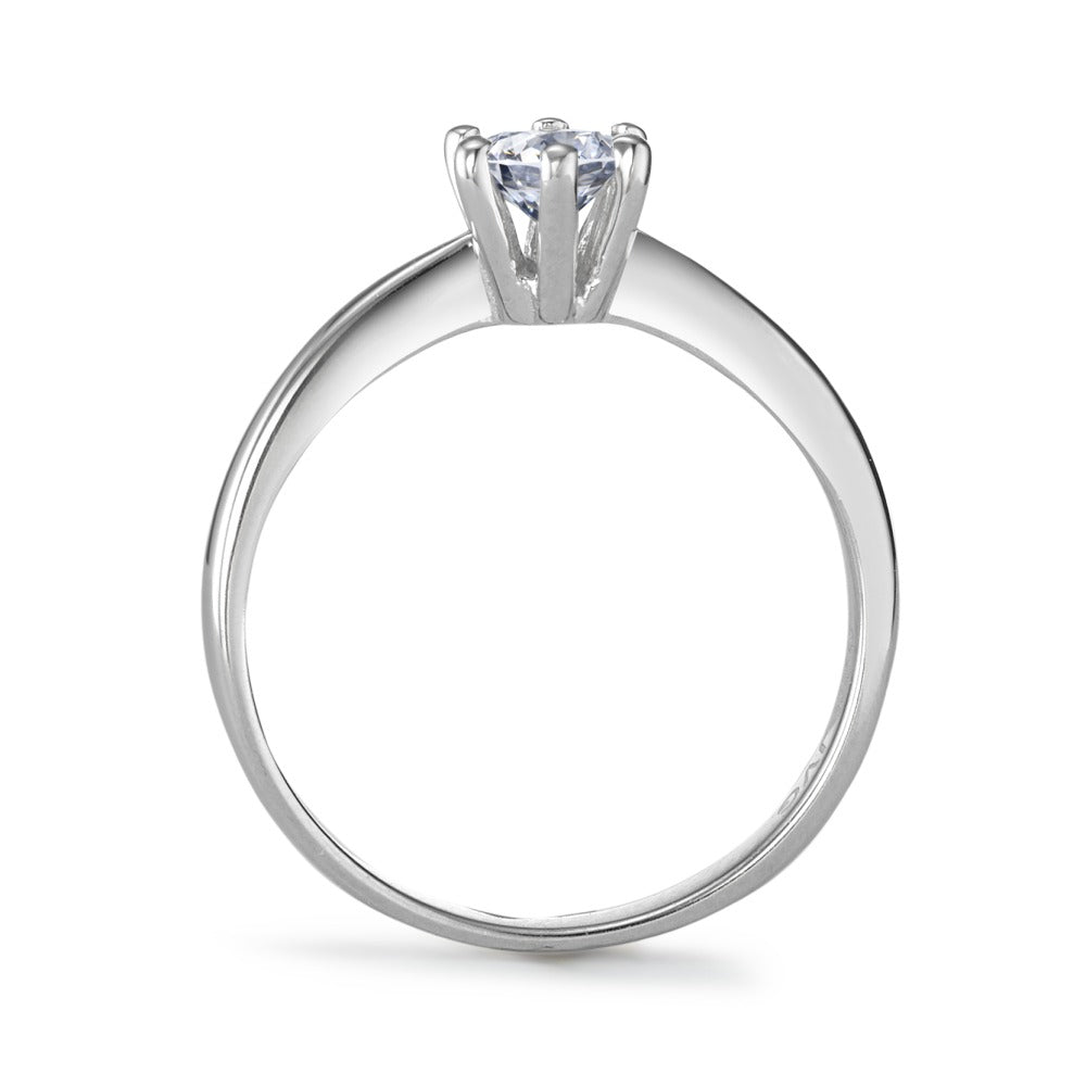 Bague solitaire Argent Zircone blanc, rond, 6 mm Rhodié