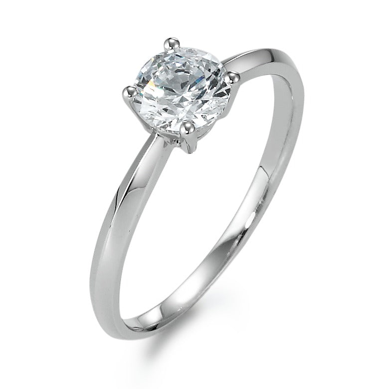 Solitaire ring Zilver Zirkonia wit, [rund], 6 mm Gerhodineerd